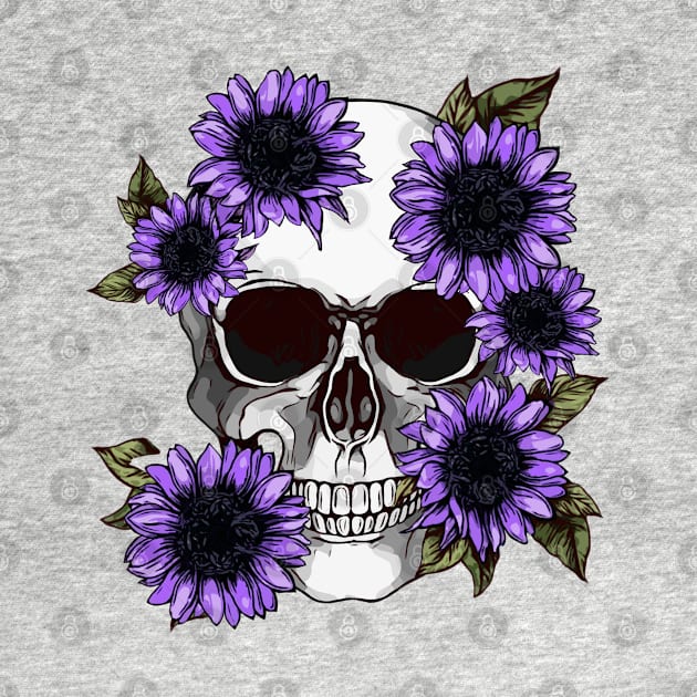 floral skull, cool skull, violet sunflowers skull mask face by Collagedream